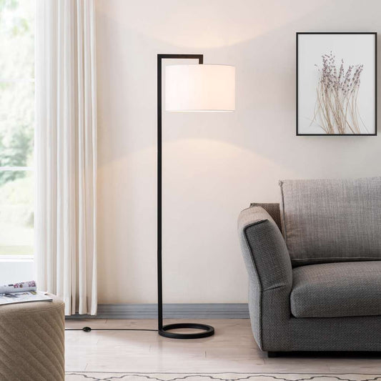 Hudson & Canal - Grayson 64in Tall Floor Lamp with Fabric Shade in Blackened Bronze/White - FL0371 veiw 2