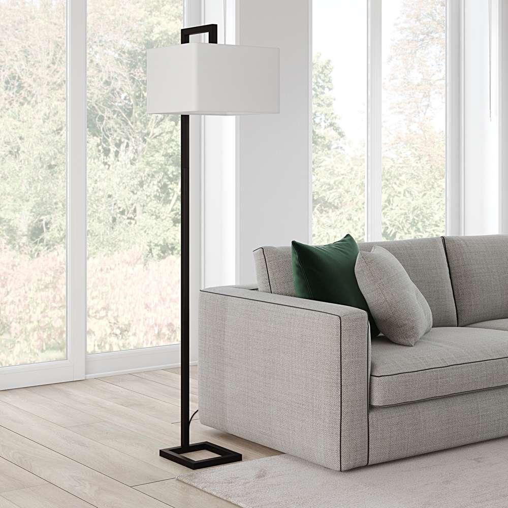 Hudson & Canal - Grayson 68in Tall Floor Lamp with Fabric Shade in Blackened Bronze/White - FL0252 veiw 2