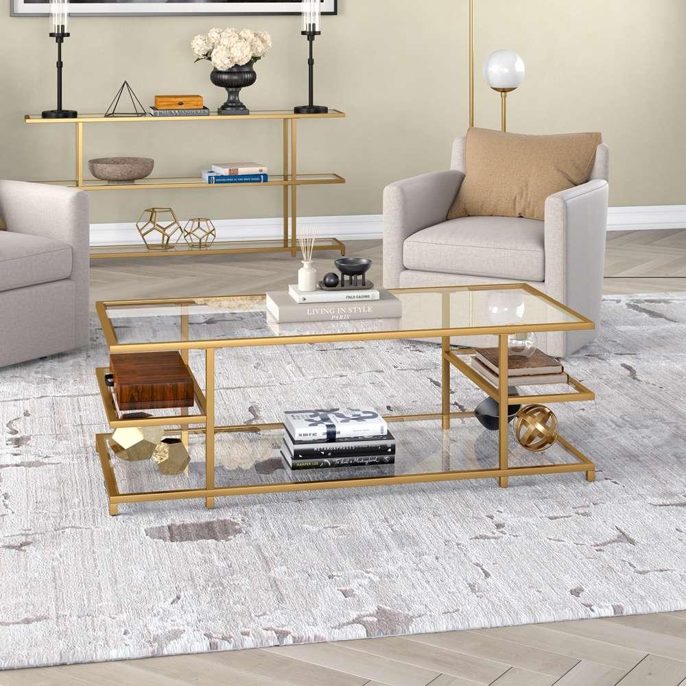 Hudson & Canal - Greenwich 54in Wide Rectangular Coffee Table in Brass - CT1613 veiw 2