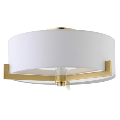 Hudson & Canal - Hamlin 17in Wide 2-Light Semi Flush Mount with Fabric Shade in Brushed Brass/White - SF1783 veiw 1
