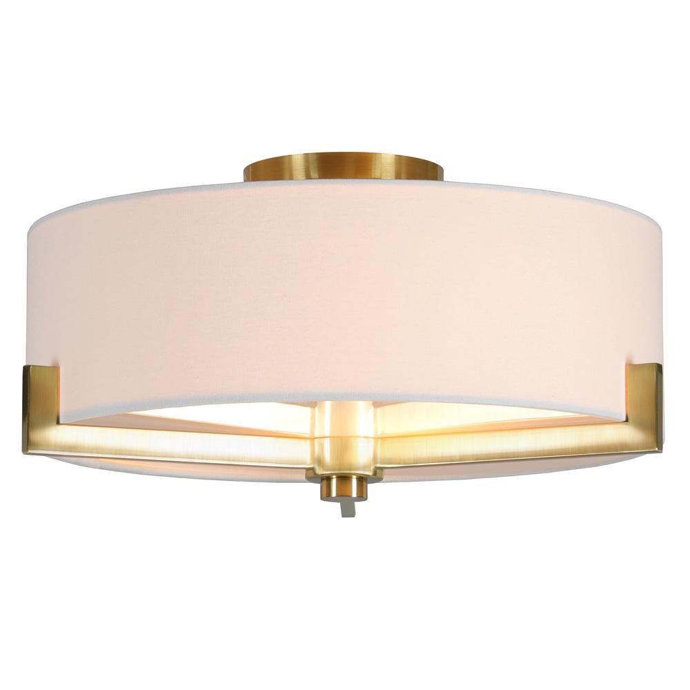Hudson & Canal - Hamlin 17in Wide 2-Light Semi Flush Mount with Fabric Shade in Brushed Brass/White - SF1783 veiw 2