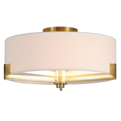 Hudson & Canal - Hamlin 17in Wide 2-Light Semi Flush Mount with Fabric Shade in Brushed Brass/White - SF1783 veiw 2