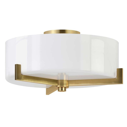 Hudson & Canal - Hamlin 17in Wide 2-Light Semi Flush Mount with Glass Shade in Brushed Brass/White - SF1785 veiw 1
