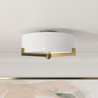Hudson & Canal - Hamlin 17in Wide 2-Light Semi Flush Mount with Glass Shade in Brushed Brass/White - SF1785 veiw 2