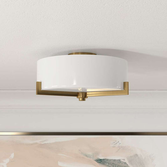 Hudson & Canal - Hamlin 17in Wide 2-Light Semi Flush Mount with Glass Shade in Brushed Brass/White - SF1785 veiw 2