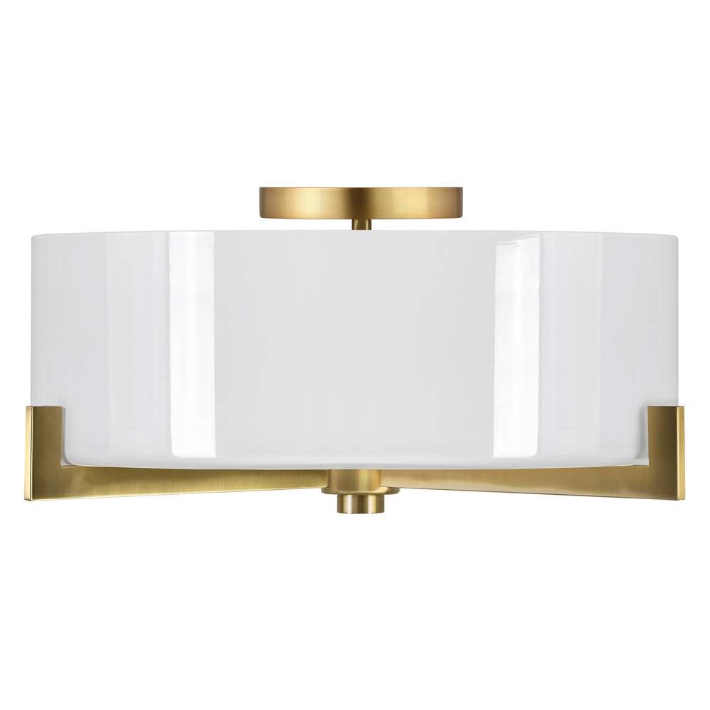 Hudson & Canal - Hamlin 17in Wide 2-Light Semi Flush Mount with Glass Shade in Brushed Brass/White - SF1785 veiw 4