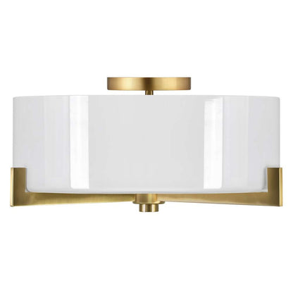 Hudson & Canal - Hamlin 17in Wide 2-Light Semi Flush Mount with Glass Shade in Brushed Brass/White - SF1785 veiw 4