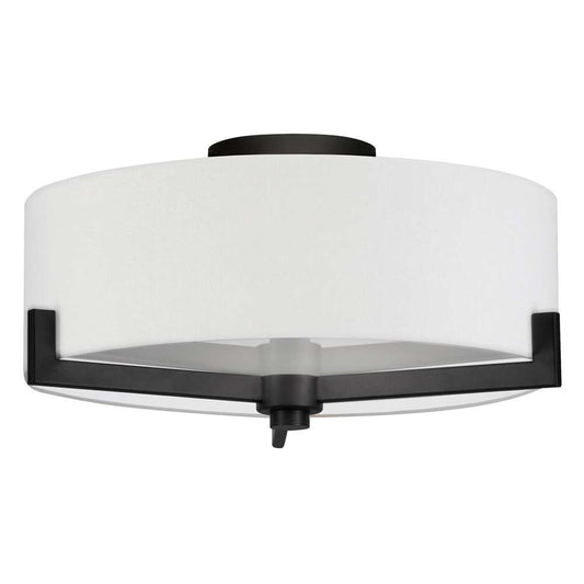 Hudson & Canal - Hamlin 17in Wide 2-Light Semi Flush Mount with Fabric Shade in Blackened Bronze/White - SF1782 veiw 1