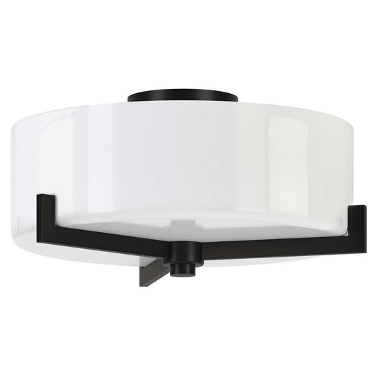 Hudson & Canal - Hamlin 17in Wide 2-Light Semi Flush Mount with Glass Shade in Blackened Bronze/White - SF1784 veiw 1