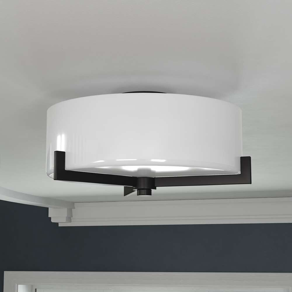 Hudson & Canal - Hamlin 17in Wide 2-Light Semi Flush Mount with Glass Shade in Blackened Bronze/White - SF1784 veiw 2