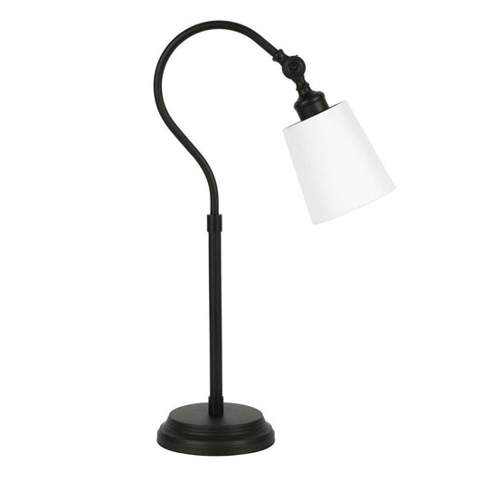 Hudson & Canal - Harland 25in Tall Arc Table Lamp with Fabric Shade in Blackened Bronze/White - TL0331 veiw 1