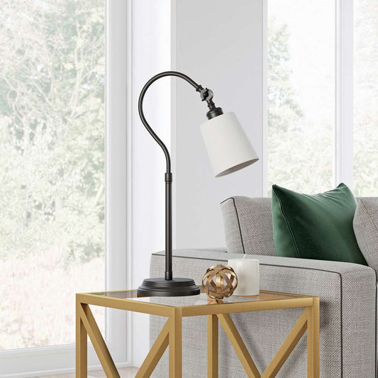 Hudson & Canal - Harland 25in Tall Arc Table Lamp with Fabric Shade in Blackened Bronze/White - TL0331 veiw 2