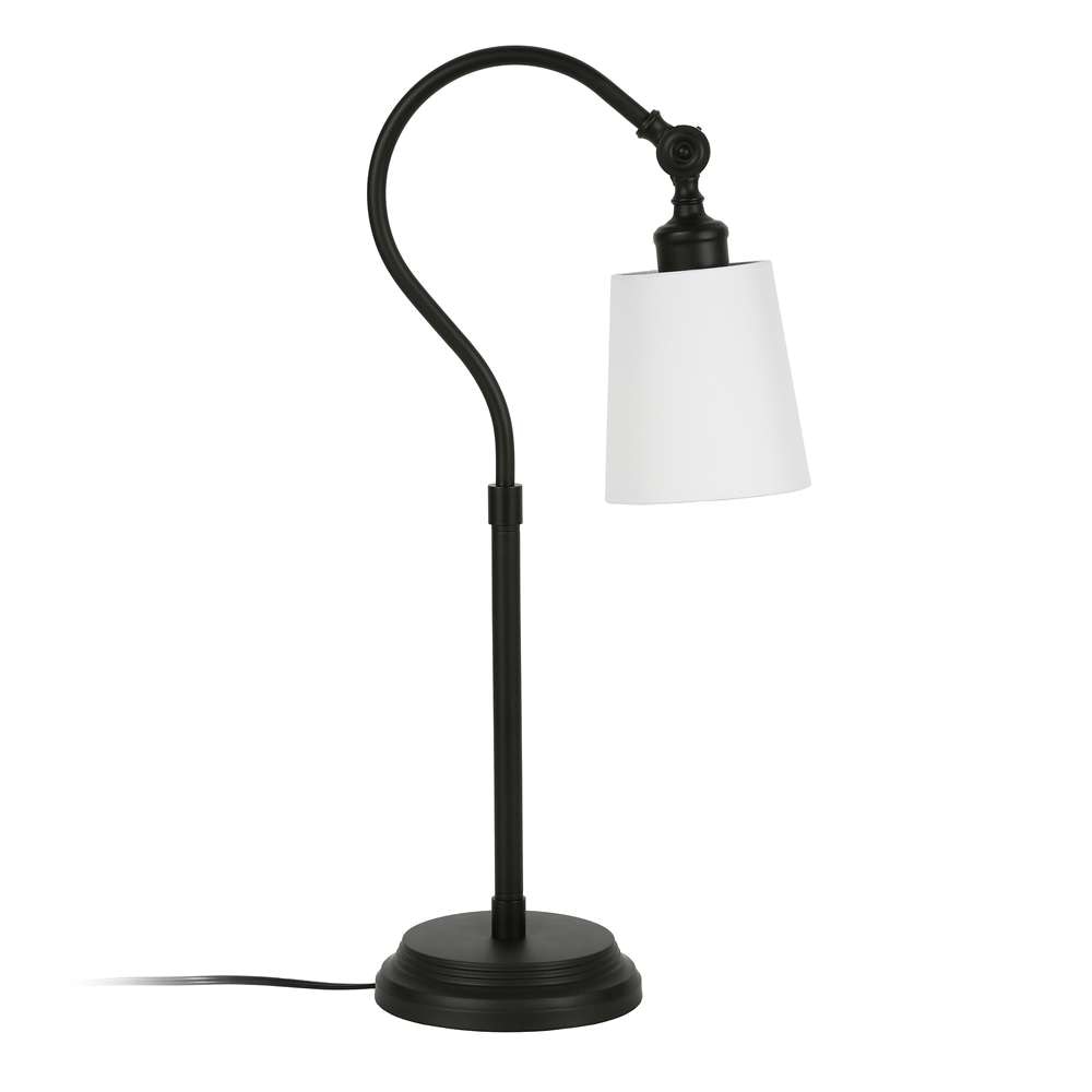 Hudson & Canal - Harland 25in Tall Arc Table Lamp with Fabric Shade in Blackened Bronze/White - TL0331 veiw 3