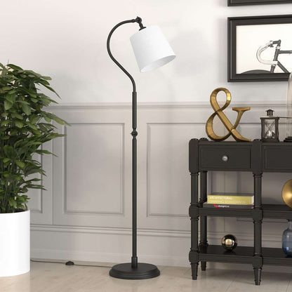 Hudson & Canal - Harland Arc Floor Lamp with Fabric Shade in Blackened Bronze/White - FL0161 veiw 2
