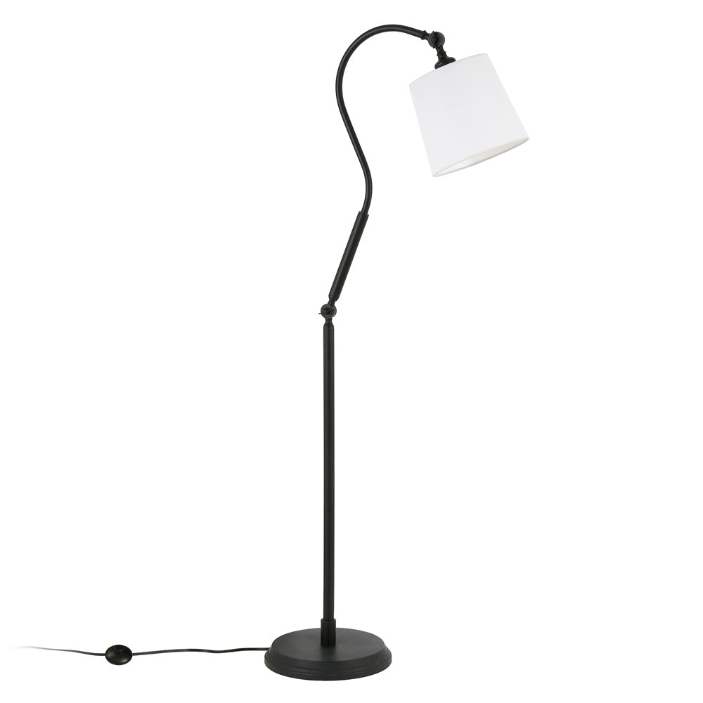 Hudson & Canal - Harland Arc Floor Lamp with Fabric Shade in Blackened Bronze/White - FL0161