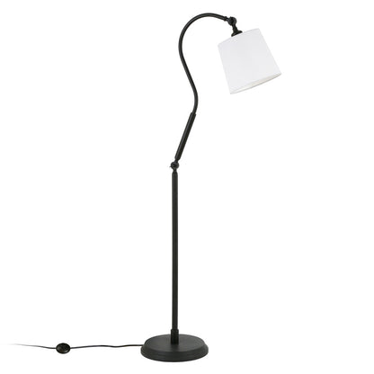 Hudson & Canal - Harland Arc Floor Lamp with Fabric Shade in Blackened Bronze/White - FL0161