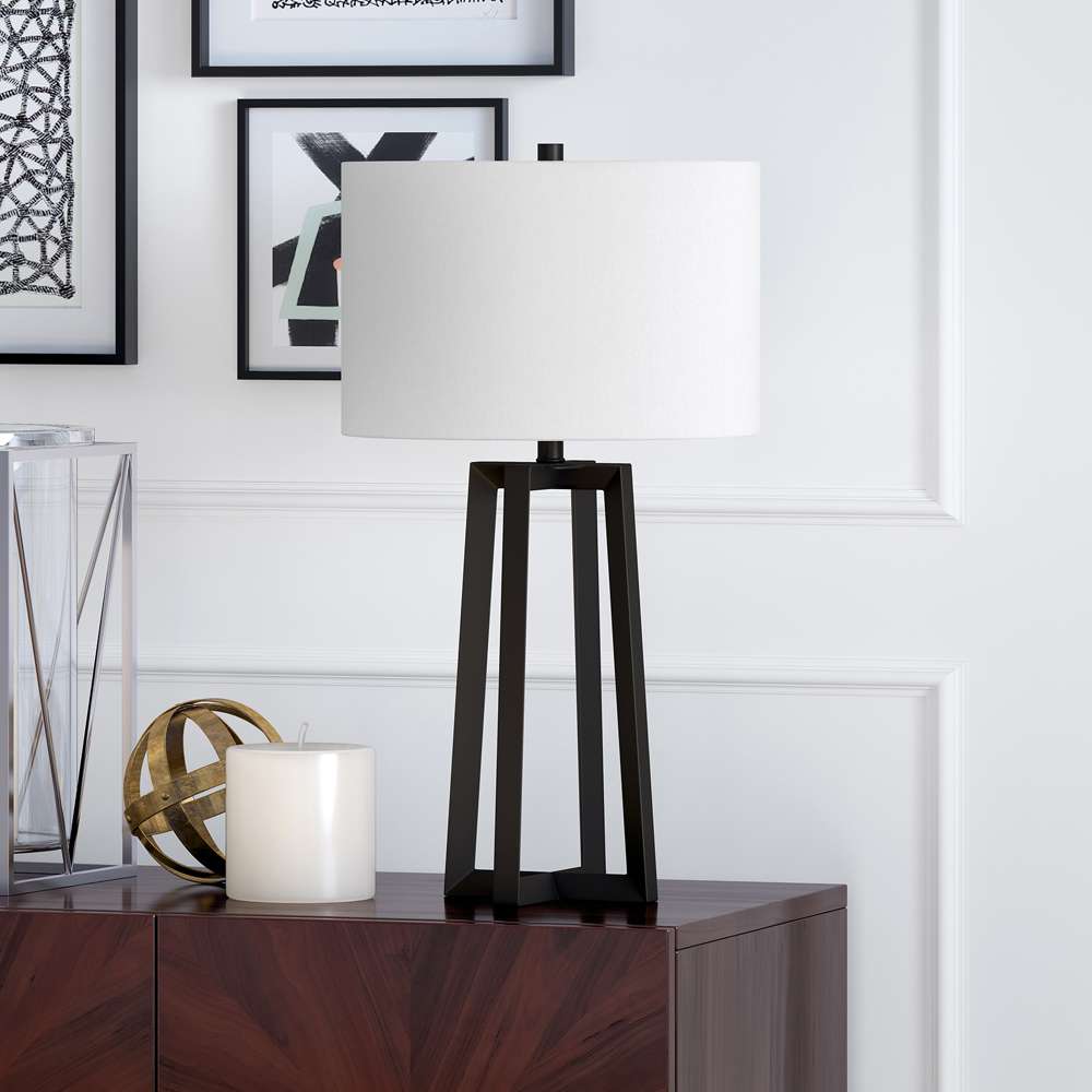 Hudson & Canal - Helena 24.5in Tall Table Lamp with Fabric Shade in Blackened Bronze/White - TL0297 veiw 2