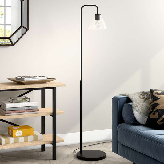 Hudson & Canal - Henderson Arc Floor Lamp with Glass Shade in Blackened Bronze/Clear - FL0774 veiw 2