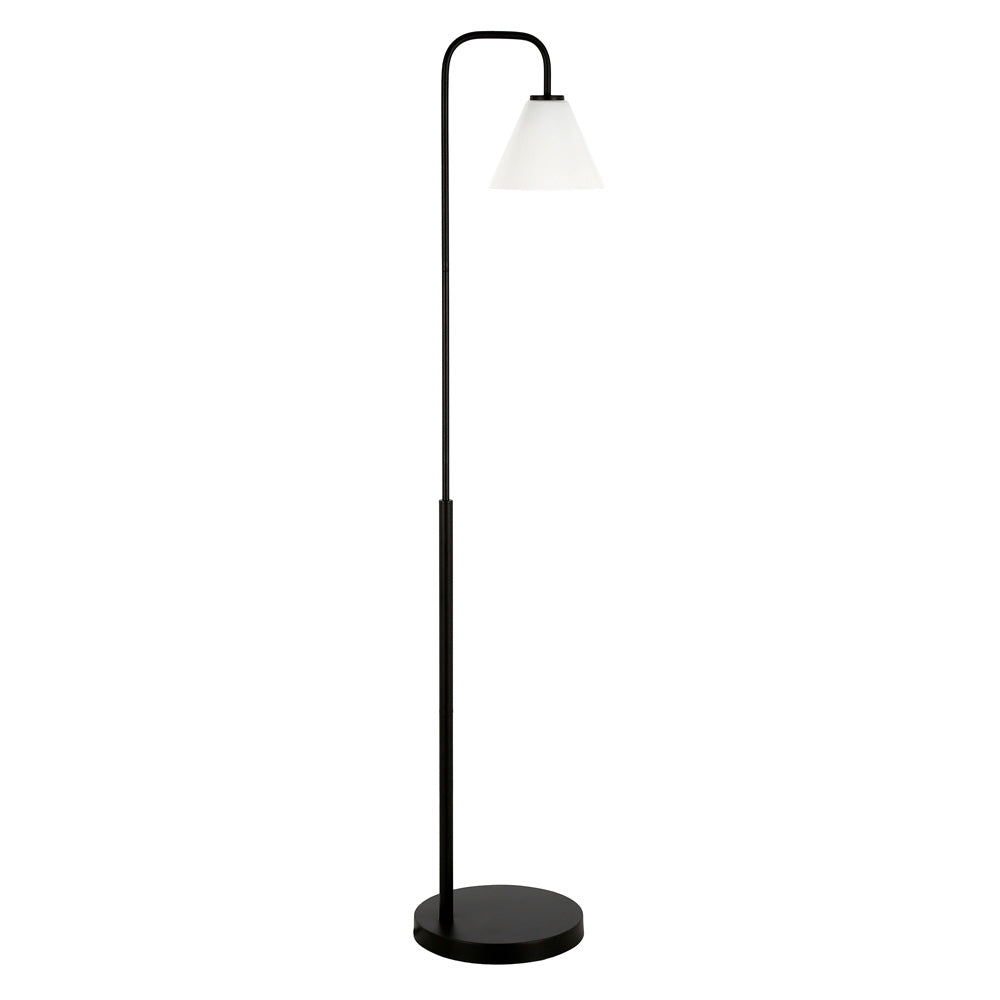 Hudson & Canal - Henderson Arc Floor Lamp with Glass Shade in Blackened Bronze/White Milk - FL0775