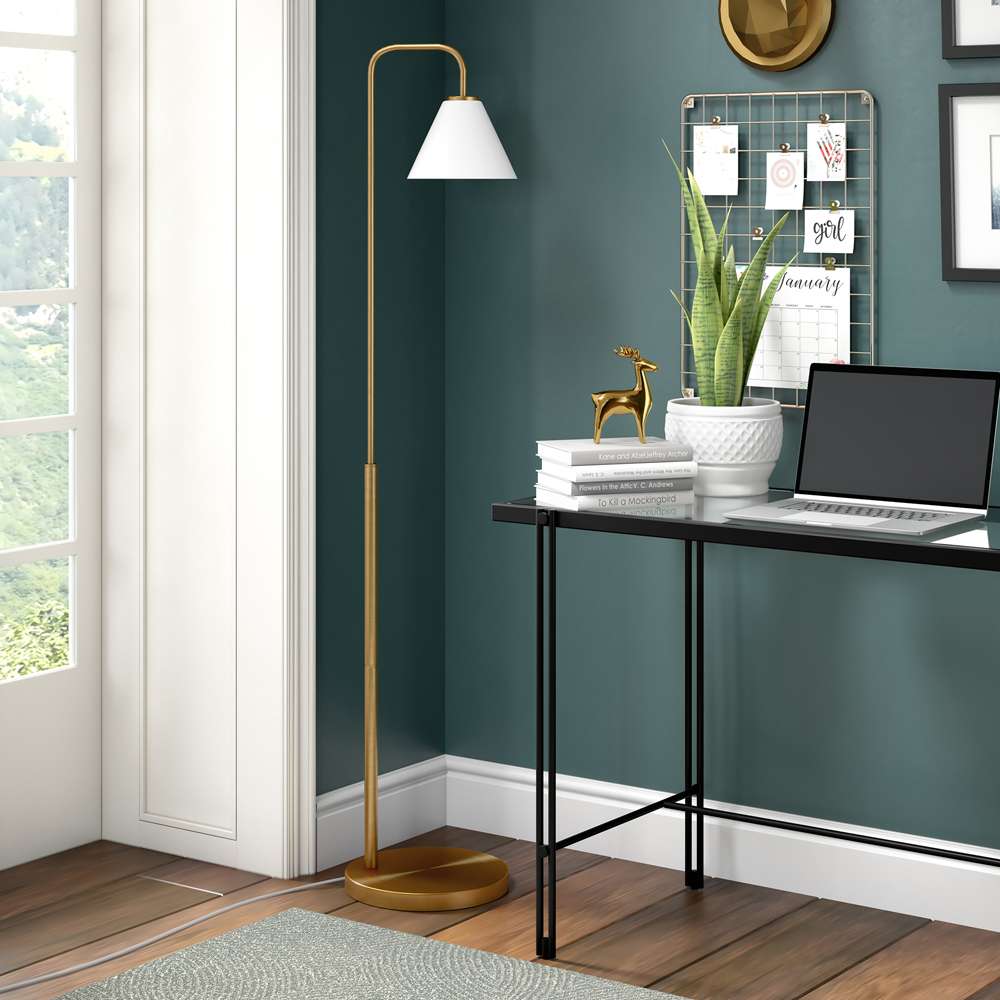 Hudson & Canal - Henderson Arc Floor Lamp with Glass Shade in Brass/White Milk - FL0777 veiw 2