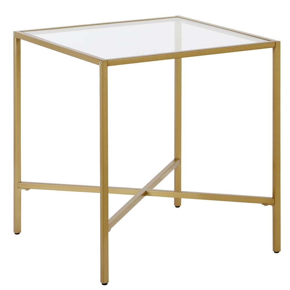 Hudson & Canal - Henley 20in Wide Square Side Table with Glass Top in Brass - ST0828 veiw 1