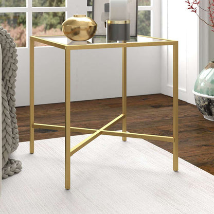 Hudson & Canal - Henley 20in Wide Square Side Table with Glass Top in Brass - ST0828 veiw 2