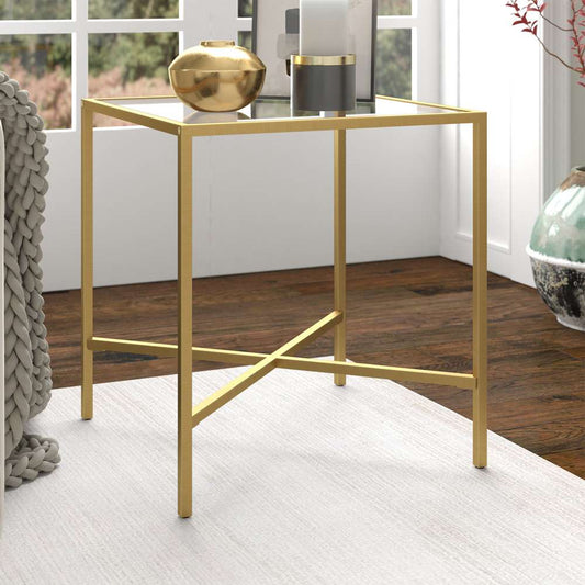 Hudson & Canal - Henley 20in Wide Square Side Table with Glass Top in Brass - ST0828 veiw 2