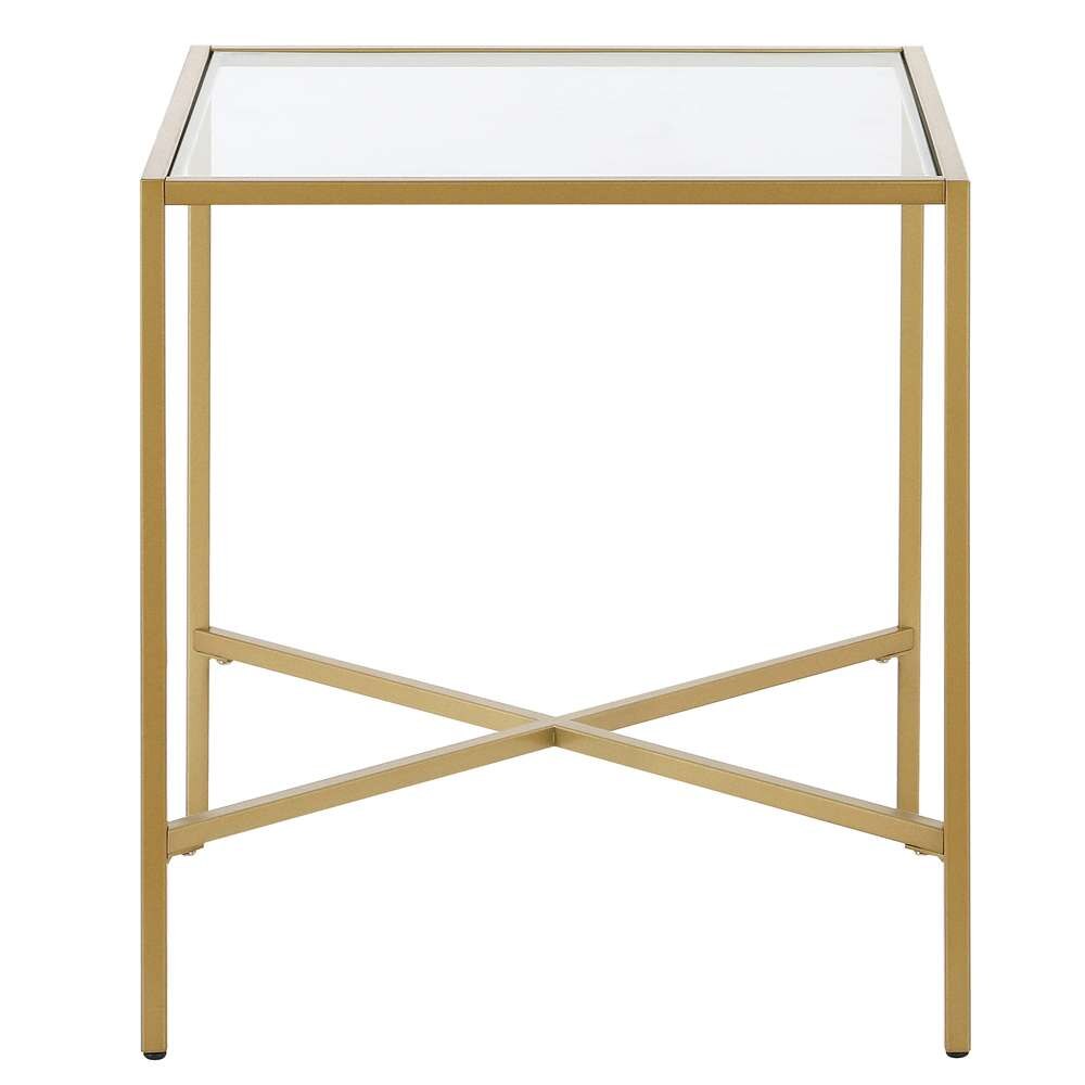 Hudson & Canal - Henley 20in Wide Square Side Table with Glass Top in Brass - ST0828 veiw 3