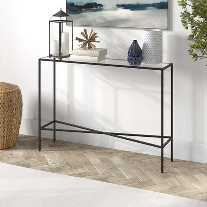 Hudson & Canal - Henley 42in Wide Rectangular Console Table with Glass Top in Blackened Bronze - AT1278 veiw 2