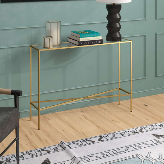 Hudson & Canal - Henley 42in Wide Rectangular Console Table with Glass Top in Brass - AT1279 veiw 2