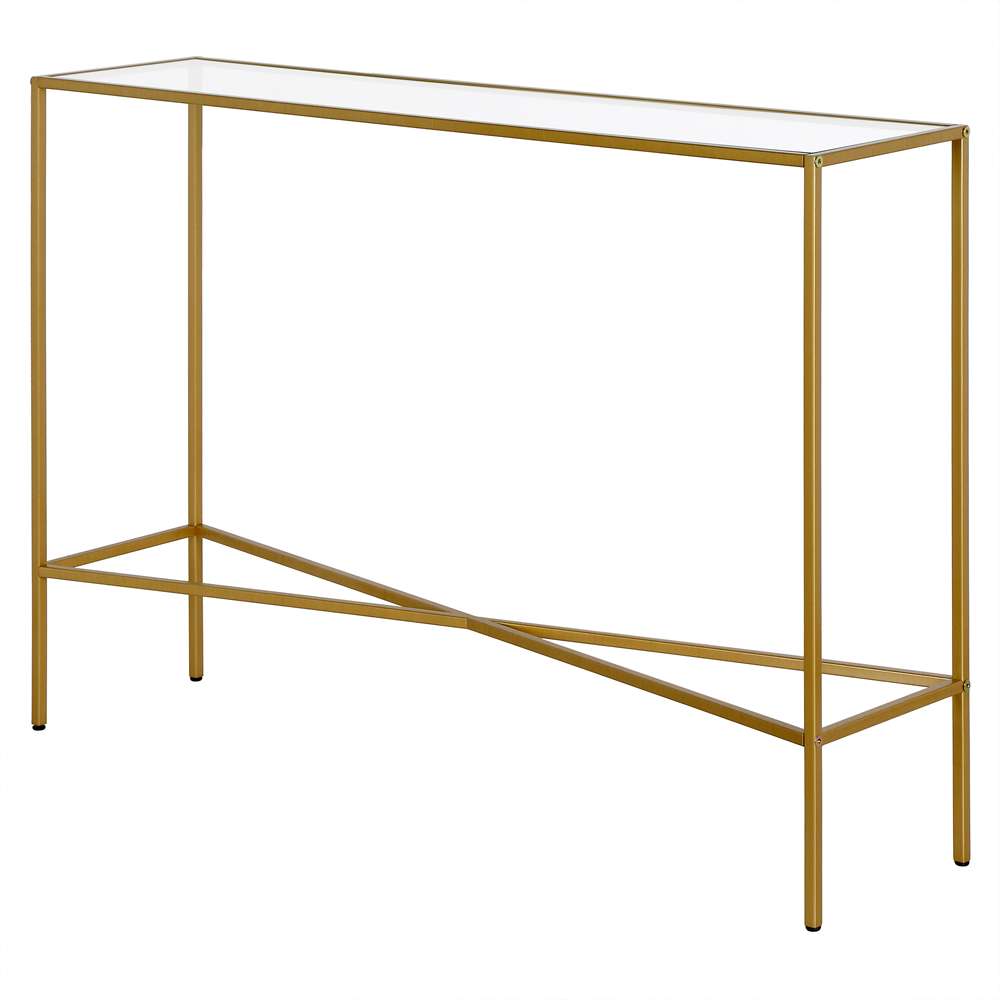 Hudson & Canal - Henley 42in Wide Rectangular Console Table with Glass Top in Brass - AT1279 veiw 4