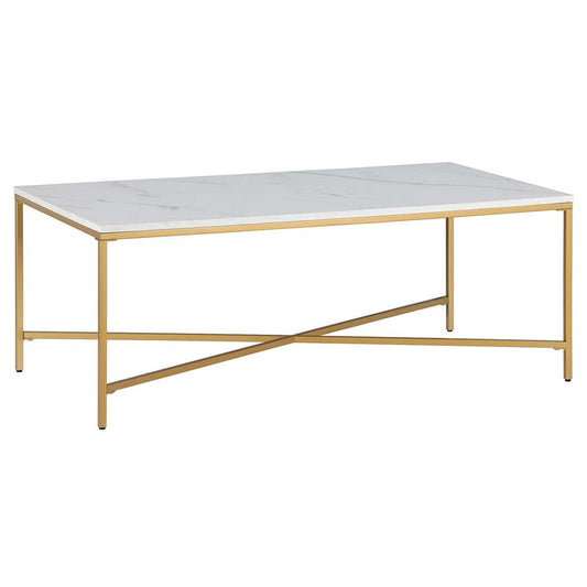 Hudson & Canal - Henley 48in Wide Rectangular Coffee Table with Faux Marble Top in Brass - CT1777 veiw 1