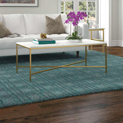 Hudson & Canal - Henley 48in Wide Rectangular Coffee Table with Faux Marble Top in Brass - CT1777 veiw 2