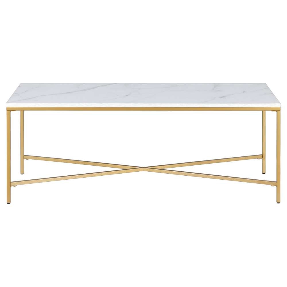 Hudson & Canal - Henley 48in Wide Rectangular Coffee Table with Faux Marble Top in Brass - CT1777 veiw 3