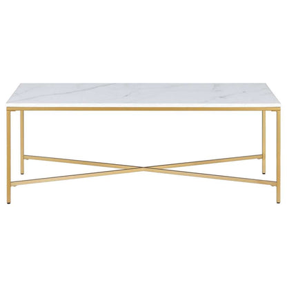 Hudson & Canal - Henley 48in Wide Rectangular Coffee Table with Faux Marble Top in Brass - CT1777 veiw 3