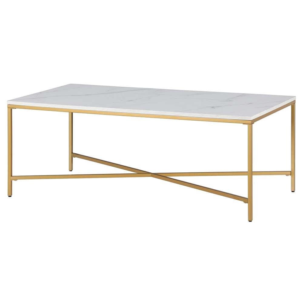 Hudson & Canal - Henley 48in Wide Rectangular Coffee Table with Faux Marble Top in Brass - CT1777 veiw 4