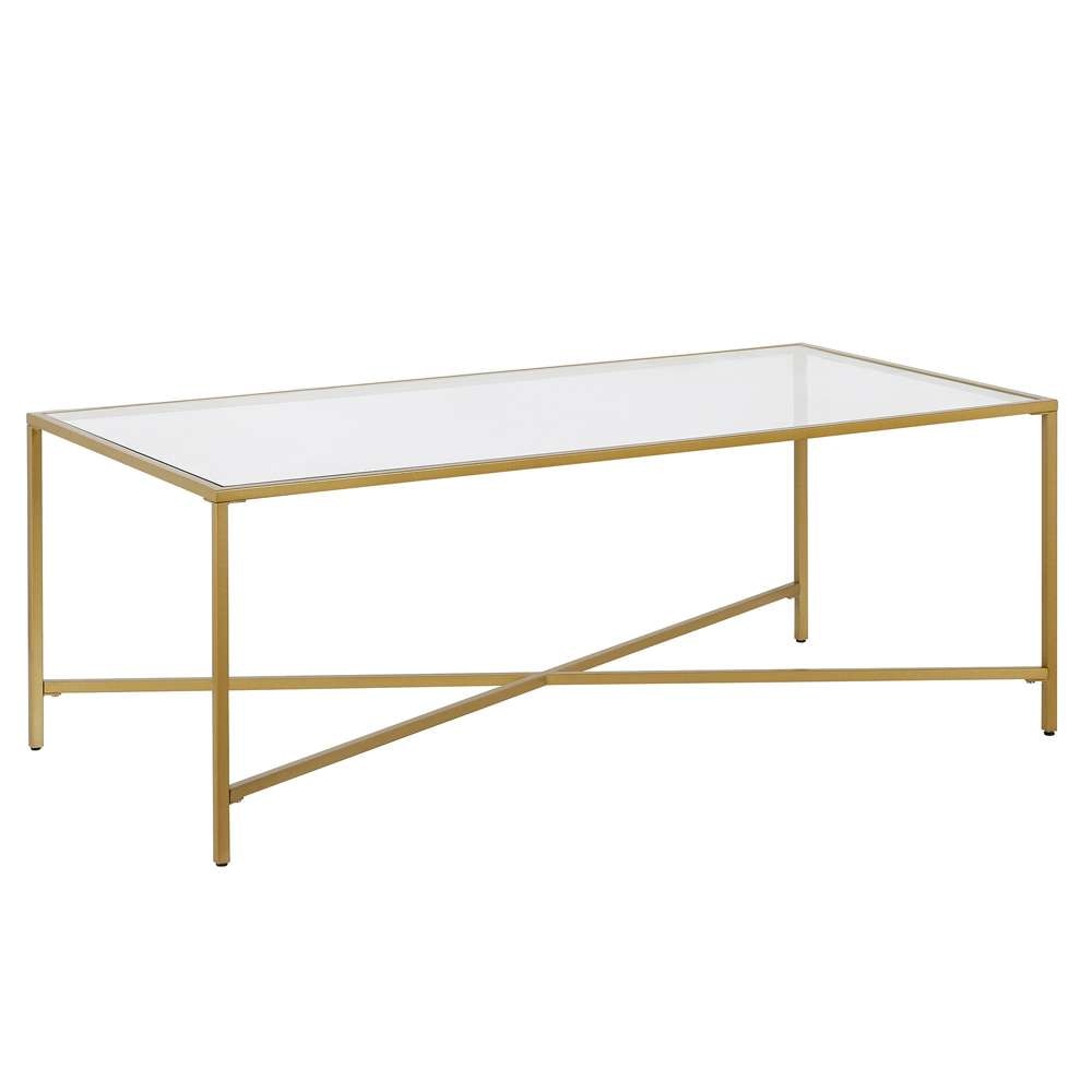 Hudson & Canal - Henley 48in Wide Rectangular Coffee Table with Glass Top in Brass - CT0825 veiw 1