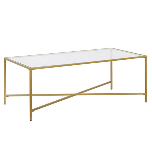 Hudson & Canal - Henley 48in Wide Rectangular Coffee Table with Glass Top in Brass - CT0825 veiw 1