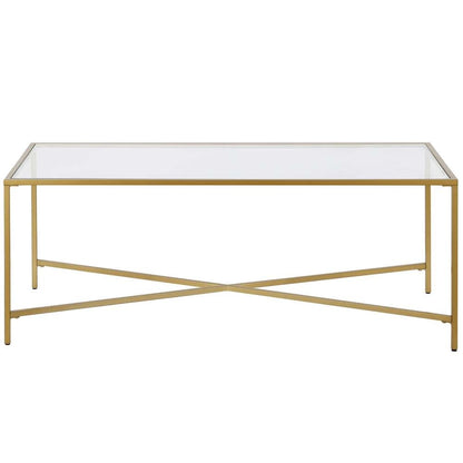 Hudson & Canal - Henley 48in Wide Rectangular Coffee Table with Glass Top in Brass - CT0825 veiw 3