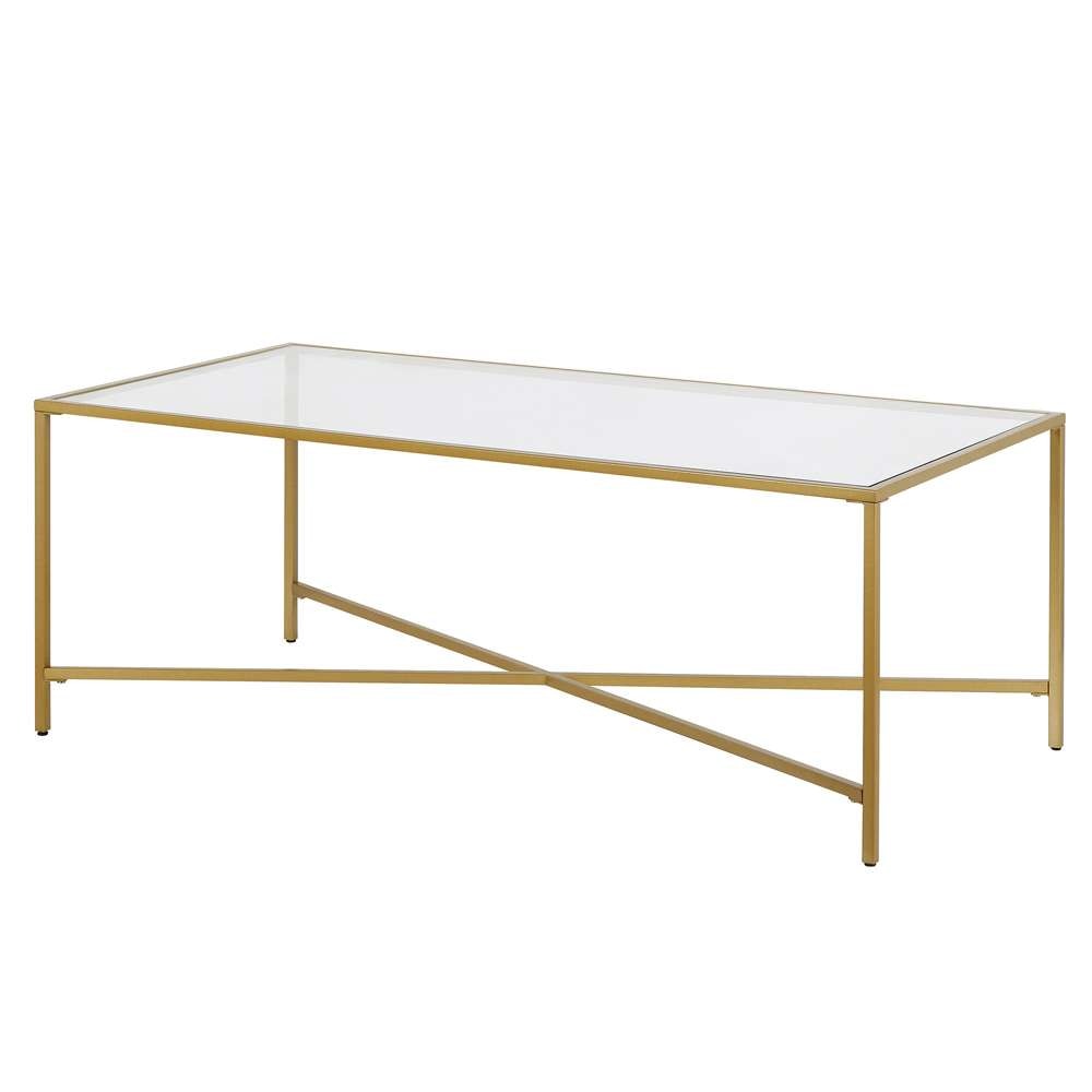Hudson & Canal - Henley 48in Wide Rectangular Coffee Table with Glass Top in Brass - CT0825 veiw 4
