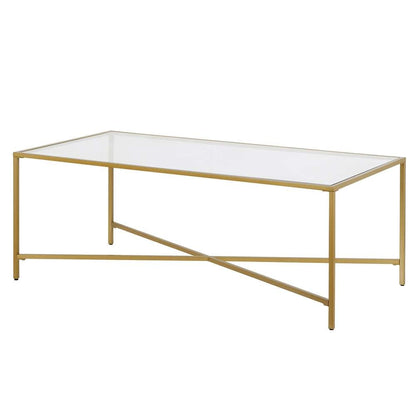 Hudson & Canal - Henley 48in Wide Rectangular Coffee Table with Glass Top in Brass - CT0825 veiw 4