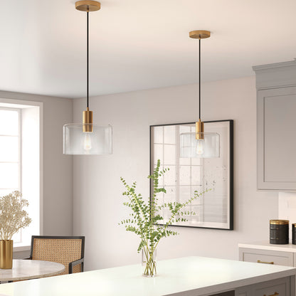 Hudson & Canal - Henri 10in Wide Pendant with Glass Shade in Brass/Clear - PD0096