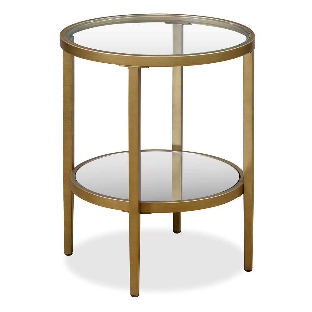 Hudson & Canal - Hera 20in Wide Round Side Table with Mirror Shelf in Antique Brass - ST0133 veiw 3