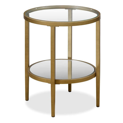 Hudson & Canal - Hera 20in Wide Round Side Table with Mirror Shelf in Antique Brass - ST0133 veiw 3