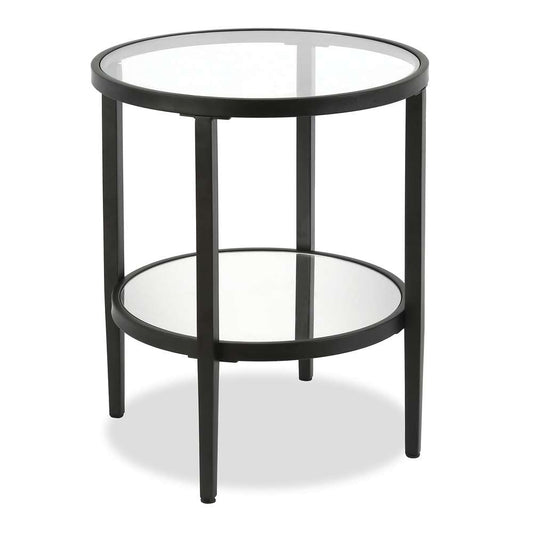 Hudson & Canal - Hera 20in Wide Round Side Table with Mirror Shelf in Blackened Bronze - ST0142 veiw 1