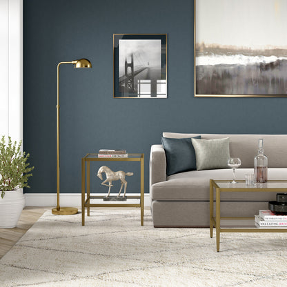 Hudson & Canal - Hera 20in Wide Square Side Table with Glass Shelf in Antique Brass - ST1631