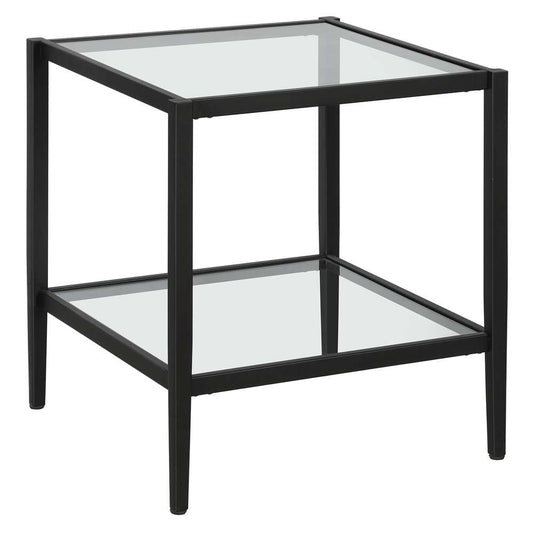 Hudson & Canal - Hera 20in Wide Square Side Table with Glass Shelf in Blackened Bronze - ST1628 veiw 1