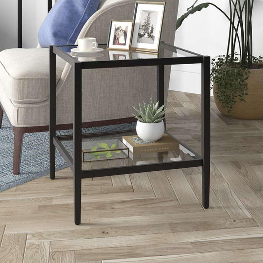 Hudson & Canal - Hera 20in Wide Square Side Table with Glass Shelf in Blackened Bronze - ST1628 veiw 2