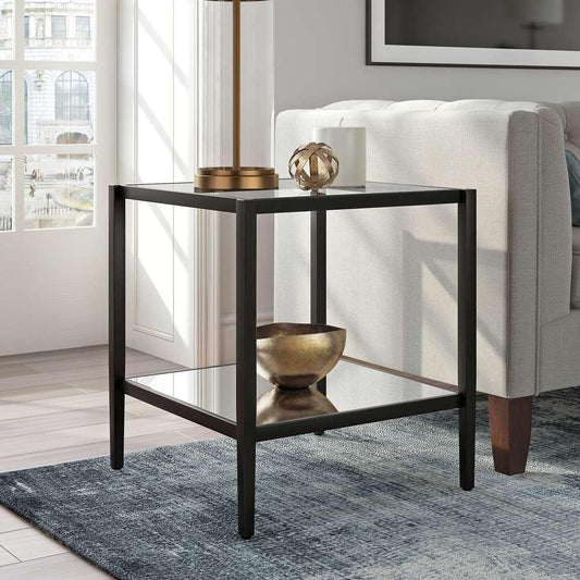 Hudson & Canal - Hera 20in Wide Square Side Table with Mirror Shelf in Blackened Bronze - ST0323 veiw 2