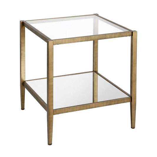 Hudson & Canal - Hera 20in Wide Square Side Table with Mirror Shelf in Brass - ST0324 veiw 1